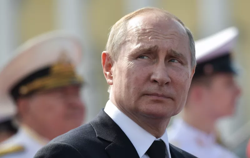 ST PETERSBURG, RUSSIA - JULY 28, 2019: Russia's President Vladimir Putin during a military parade in Senate Square on Russian Navy Day. Alexei Nikolsky/Russian Presidential Press and Information Office/TASS, Image: 461089126, License: Rights-managed, Restrictions: , Model Release: no, Credit line: Profimedia, TASS