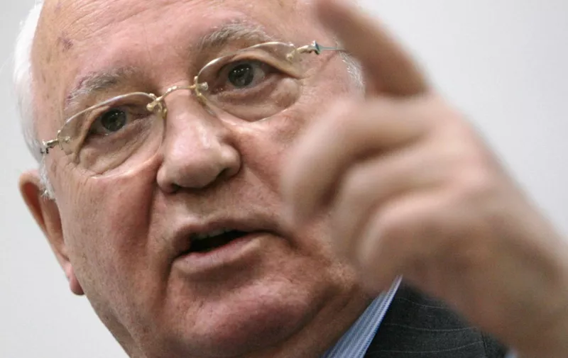 Former president of the Soviet Union Mikhail Gorbachev speaks at a press conference in Moscow, 27 July 2007. Gorbachev made comments about Russia's current situation and its role in world politics. (Photo by NATALIA KOLESNIKOVA / AFP)