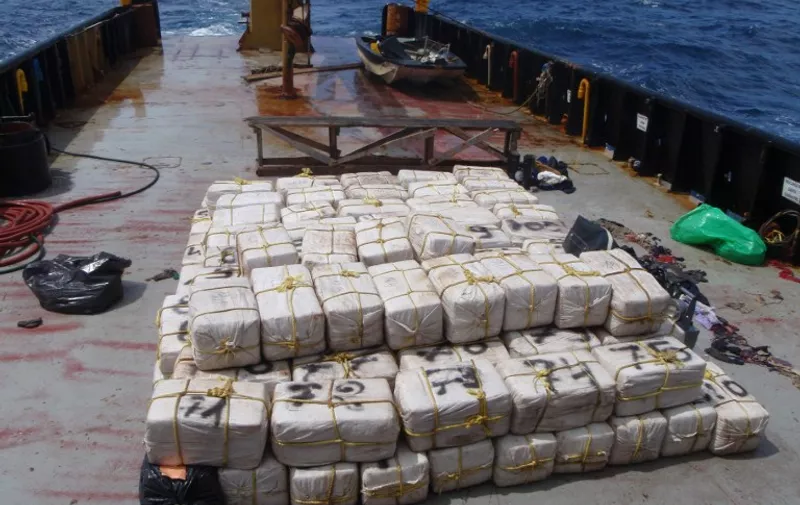 RESTRICTED TO EDITORIAL USE - MANDATORY CREDIT SHOULD READ : AFP PHOTO / MARINE NATIONALE / HO - NO MARKETING - NO ADVERTISING CAMPAIGNS - DISTRIBUTED AS A SERVICE TO CLIENTS

A handout picture released by the French Navy shows 3.6 tons of cocain found in the Venezuelan ship "Titan" off the coasts of the French overseas island of the Martinique, on February 14, 2011.       AFP PHOTO/ MARINE NATIONALE / HO / AFP / MARINE NATIONALE / HO