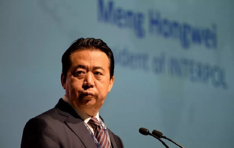 (FILES) In this file photo taken on July 4, 2017 Meng Hongwei, president of Interpol, gives an addresses at the opening of the Interpol World Congress in Singapore.
An investigation into Meng Hongwei's disappearance was launched on October 5, 2018 according to a source close to the case. Meng Hongwei had not been heard since travelling to China at the end of September.  / AFP PHOTO / ROSLAN RAHMAN