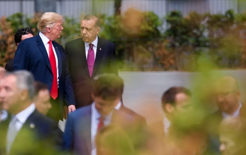 US President Donald Trump and President of Turkey Recep Tayyip Erdogan pictured during the opening ceremony of the summit of the NATO (North Atlantic Treaty Organization) military alliance, Wednesday July 11, 2018, in Brussels, Belgium., Image: 377583544, License: Rights-managed, Restrictions: , Model Release: no, Credit line: Profimedia, Abaca