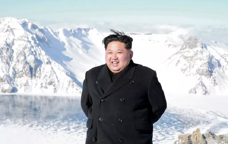 This undated picture released from North Korea's official Korean Central News Agency (KCNA) on December 09, 2017 shows North Korean leader Kim Jong-Un visiting Mount Paektu in Ryanggang Province. / AFP PHOTO / KCNA VIS KNS / - / South Korea OUT / REPUBLIC OF KOREA OUT   ---EDITORS NOTE--- RESTRICTED TO EDITORIAL USE - MANDATORY CREDIT "AFP PHOTO/KCNA VIA KNS" - NO MARKETING NO ADVERTISING CAMPAIGNS - DISTRIBUTED AS A SERVICE TO CLIENTS
THIS PICTURE WAS MADE AVAILABLE BY A THIRD PARTY. AFP CAN NOT INDEPENDENTLY VERIFY THE AUTHENTICITY, LOCATION, DATE AND CONTENT OF THIS IMAGE. THIS PHOTO IS DISTRIBUTED EXACTLY AS RECEIVED BY AFP.  /