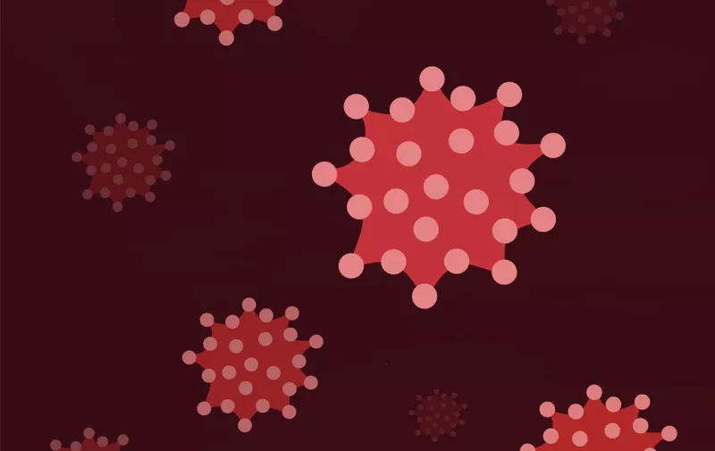 Illustration of a coronavirus under a microscope.