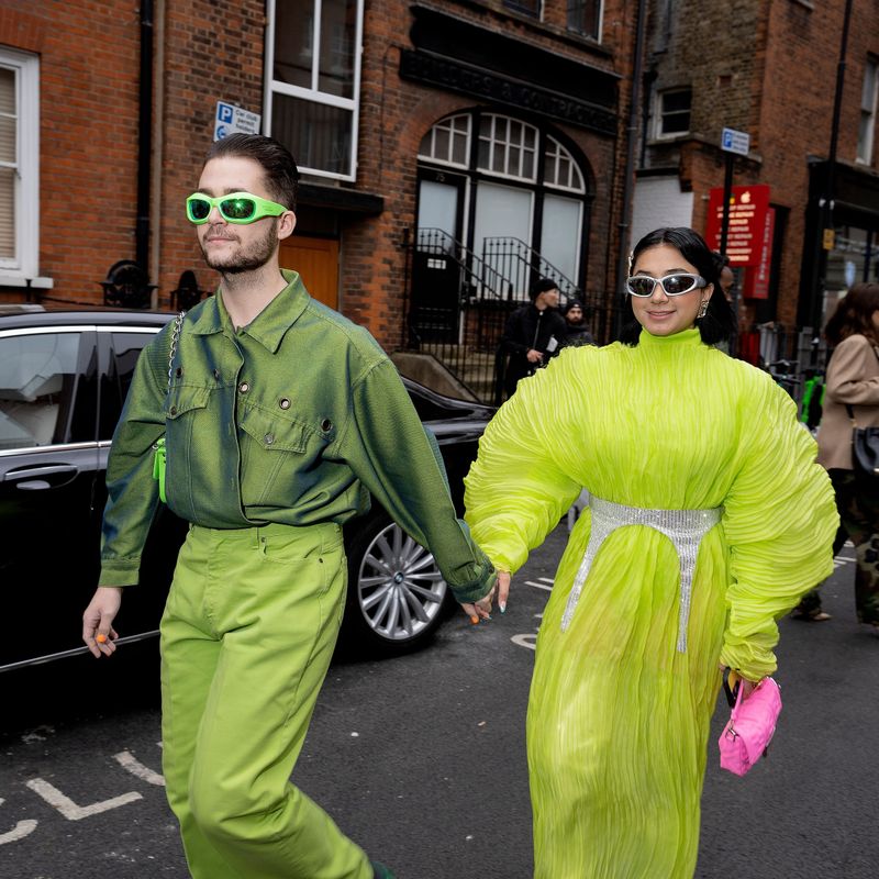 Attendees brighten up a dull day at the 16arlinghton show, during London Fashion Week. 18 February 2023.
Attendees for the 16arlington show, during London Fashion Week., Handel Street, London, UK - 18 Feb 2023,Image: 757223238, License: Rights-managed, Restrictions: , Model Release: no