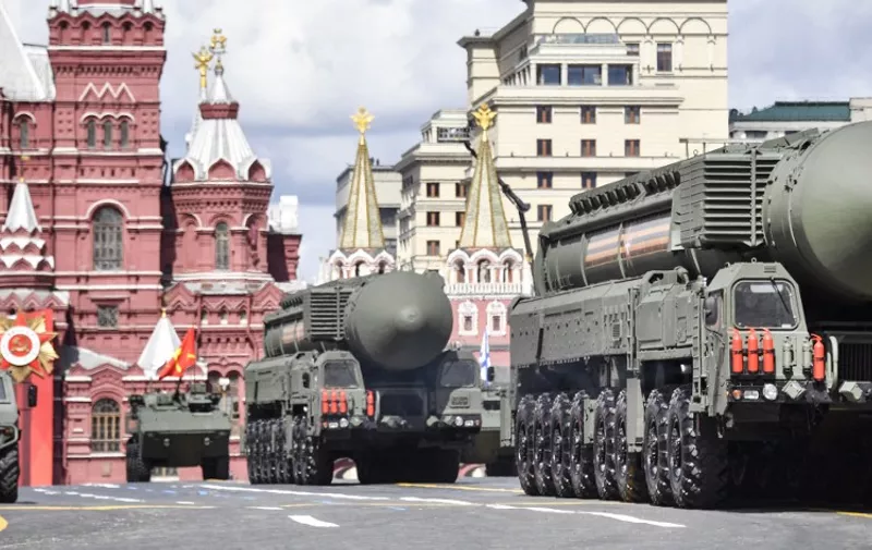 (FILES) In this file photo taken on May 09, 2022 Russian Yars intercontinental ballistic missile launchers parade through Red Square during the Victory Day military parade in central Moscow on May 9, 2022. - The world's number of operational atomic warheads increased in 2022, driven largely by Russia and China, a new report out on March 29, 2023 said as nuclear tensions have risen since the war in Ukraine. (Photo by Alexander NEMENOV / AFP)
