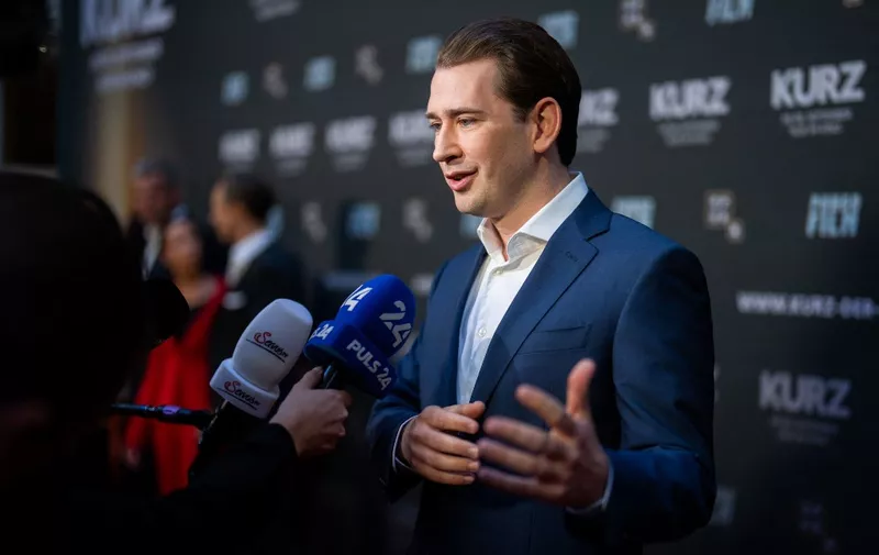 Former Austrian Chancellor Sebastian Kurz gives an interview as he arrive for the premier of "Kurz - the Film" in Vienna, Austria on September 6, 2023. (Photo by GEORG HOCHMUTH / APA / AFP) / Austria OUT