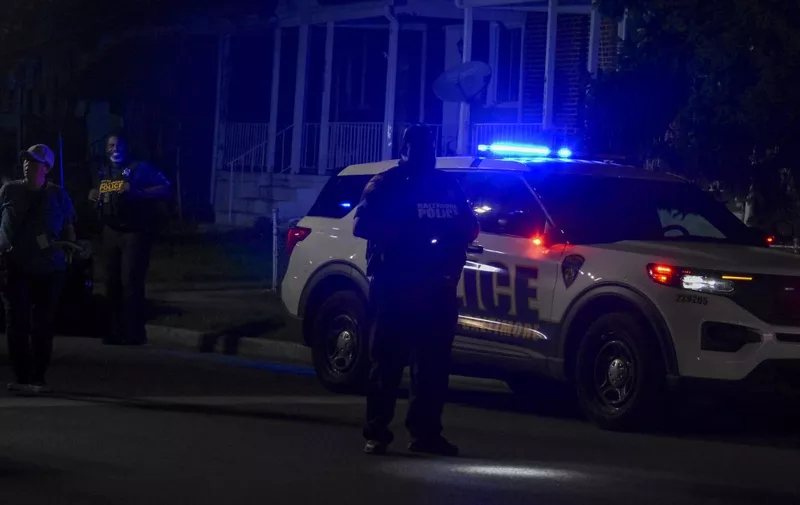 MARYLAND, UNITED STATES - JULY 2: Police take security measures after the mass shooting incident at the 800 block of Gretna Court in Baltimore, Maryland, United States on July 2, 2023. About 30 people were injured and several individuals were killed. Two people are deceased and three people are in critical condition. Kyle Mazza / Anadolu Agency (Photo by Kyle Mazza / ANADOLU AGENCY / Anadolu Agency via AFP)