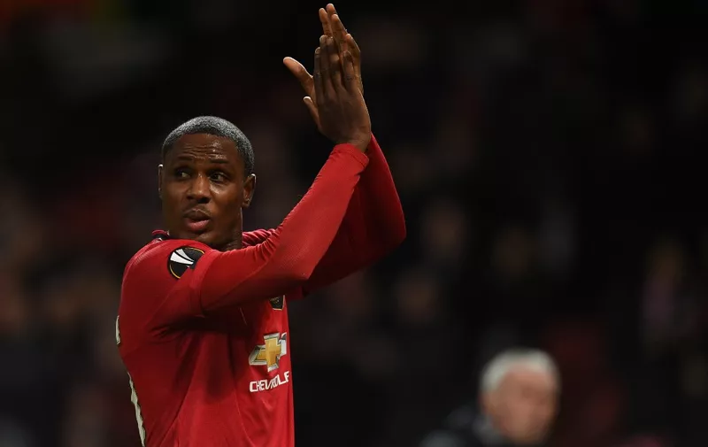 Manchester United's Nigerian striker Odion Ighalo reacts at the final whistle during the UEFA Europa League round of 32 second leg football match between Manchester United and Club Brugge at Old Trafford in Manchester, north west England, on February 27, 2020. (Photo by Oli SCARFF / AFP)