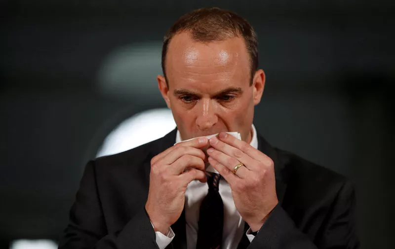 LONDON, UNITED KINGDOM - AUGUST 23:  Brexit Secretary, Dominic Raab makes a speech outlining the government's plans for a no-deal Brexit, August 23, 2018 in London, England. (Photo by Peter Nicholls - WPA Pool/Getty Images)