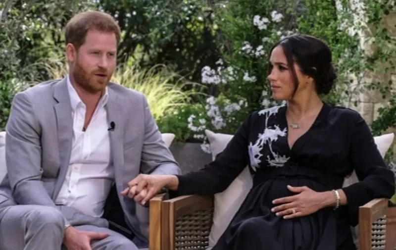 Meghan Markle and Harry Windsor interview with Oprah Winfrey shown on UK TV on March 8th, 2021.,,Image: 596137906, License: Rights-managed, Restrictions: Supplied by AVALON.RED - Fee Payable Upon Reproduction - For queries contact Avalon - sales@avalon.red  London: +44 (0) 20 7421 6000  Florida: +1 239 689 1883  Berlin: +49 (0) 30 76 212 251, Model Release: no