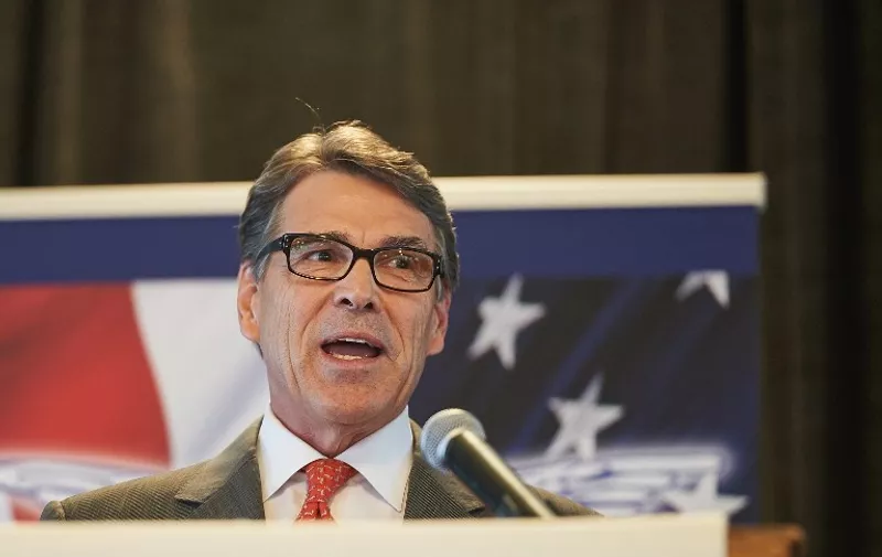 ST. LOUIS, MO - SEPTEMBER 11: 2016 Republican Presidential Nominee Governor Rick Perry (TX) speaks to the crowd during the Eagle Forum's Eagle Council Event at the Marriott St. Louis Airport Hotel in St. Louis, Missouri on September 11, 2015. Governor Perry officially suspends his campaign for the presidency of the United States. A number of Republican Presidential Nominees will address the crowd to express their views on the status of America. (Photo: Michael B. Thomas/Getty Images/AFP