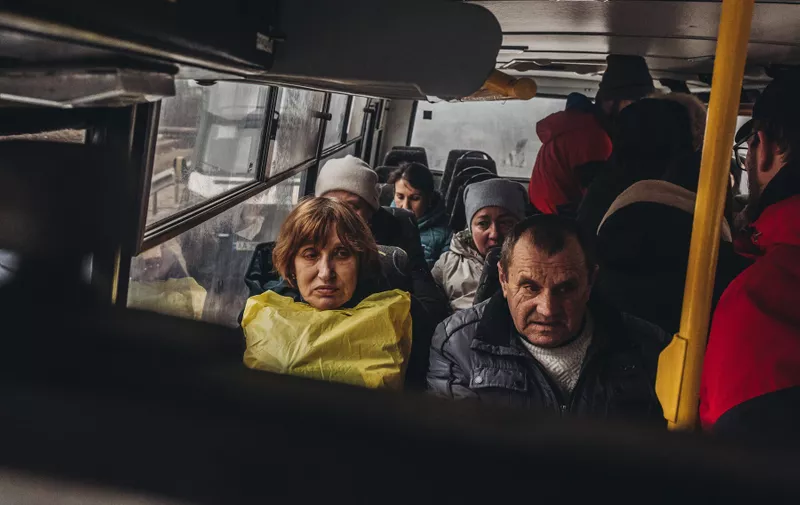 Several people are evacuated in a bus, March 5, 2022, in Irpin, Ukraine. The Ukrainian army is resisting for the moment Russia's heavy siege of its capital, Kiev, where fighting is intensifying. The United Nations estimates that by Sunday, March 6, the number of Ukrainian refugees could reach 1.5 million. The number of civilians killed in the conflict is close to 3,000 and almost 4,000 wounded according to Ukrainian government sources.  After Visa and Mastercard joined the list of companies that are closing their subsidiaries in Russia, Putin said that the sanctions imposed by the West and his companies are "a declaration of war". In addition, the Russian president signed a decree ordering the Council of Ministers to draw up a list of countries that have carried out "unfriendly actions".
06 MARCH 2022

03/05/2022,Image: 666574272, License: Rights-managed, Restrictions: , Model Release: no, Credit line: Profimedia