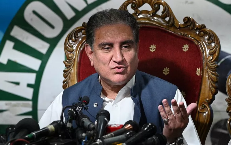Shah Mahmood Qureshi, Vice Chairman of Pakistan Tehreek-e-Insaf (PTI) party and Pakistan's former Foreign Affairs Minister speaks during a press conference in Islamabad on August 19, 2023, prior to his arrest in the capital. The Vice-Chairman of jailed Pakistani former Prime Minister Imran Khan's party was arrested on August 19, a spokesman said, part of a widening crackdown on the former ruling party. Shah Mehmood Qureshi, who served as Khan's Foreign Minister, was arrested in the capital Islamabad shortly after giving a press conference in which he slammed authorities for delaying elections. (Photo by Farooq NAEEM / AFP)