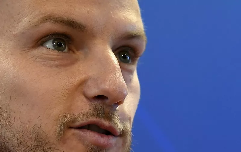 Barcelona's Croatian midfielder Ivan Rakitic holds a press conference at the Joan Gamper Sports City training ground in Barcelona on April 30, 2019 on the eve of the UEFA Champions League semi-final first leg football match between Barcelona and Liverpool. (Photo by LLUIS GENE / AFP)