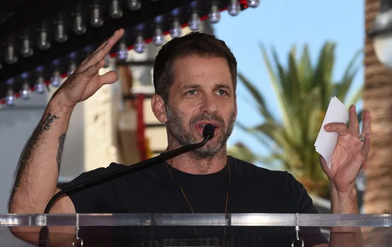 Director Zack Snyder speaks at the ceremony posthumously honoring Batman creator Bob Kane with the 2,562nd star on The Hollywood Walk of Fame in Hollywood, California on October 21, 2015.            AFP PHOTO/MARK RALSTON / AFP / MARK RALSTON