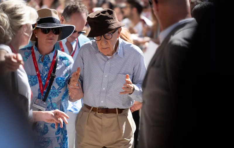 Woody Allen are seen arriving at the 80th Venice International Film Festival 2023 on September 04, 2023 in Venice, Italy. (Photo by Luca Carlino/NurPhoto) (Photo by Luca Carlino / NurPhoto / NurPhoto via AFP)