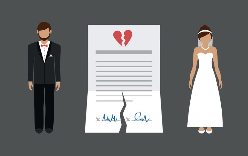 Separation divorce info graphic with torn marriage contract vector illustration EPS10,Image: 731280068, License: Royalty-free, Restrictions: , Model Release: yes