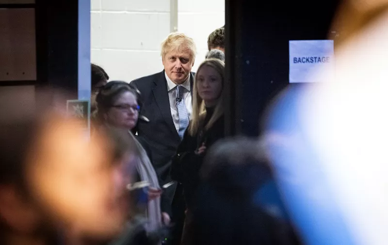 LONDON, ENGLAND - DECEMBER 11: Britain's Prime Minister Boris Johnson prepares to speak to supporters at the Copper Box Arena on December 11, 2019 in London, United Kingdom. Boris Johnson spent the final day of the general election campaign visiting constituencies from West Yorkshire to Wales, trying to persuade voters to elect Conservative MPs and give him a governing majority to secure his Brexit deal. (Photo by Leon Neal/Getty Images)