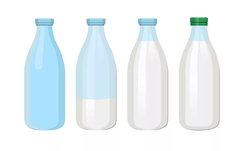 Set of glass bottles with a milk. Vector illustration isolated on white background