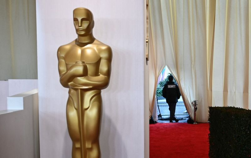 An Oscar statue is pictured at the red carpet of the 96th Annual Academy Awards at the Dolby Theatre in Hollywood, California on March 9, 2024. The 96th Annual Academy Awards will be held on March 10. (Photo by PEDRO UGARTE / AFP)