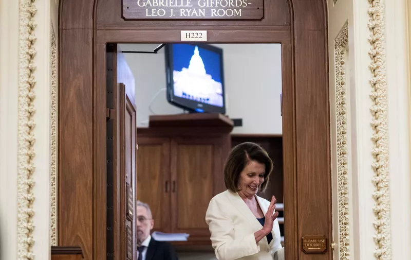 UNITED STATES - FEBRUARY 7: House Minority Leader Nancy Pelosi, D-Calif., leaves the House chamber in the Capitol after holding her filibuster focusing on DACA for eight plus hours on Wednesday, Feb. 7, 2018., Image: 362592299, License: Rights-managed, Restrictions: *** World Rights *** Minimum Rates Apply in the US: $75 for Print, $20 for Web ***, Model Release: no, Credit line: Profimedia, SIPA USA