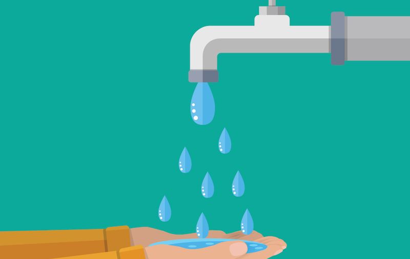Hands under falling water out of tap. vector illustration in flat style