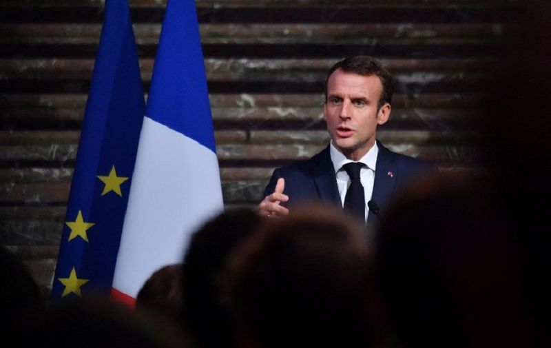 French President Emmanuel Macron delivers a speech during a French-speaking community reception at the "BOZAR" Centre for Fine Arts in Brussels, on November 20, 2018, on the second of a two-day state visit. (Photo by EMMANUEL DUNAND / AFP)
