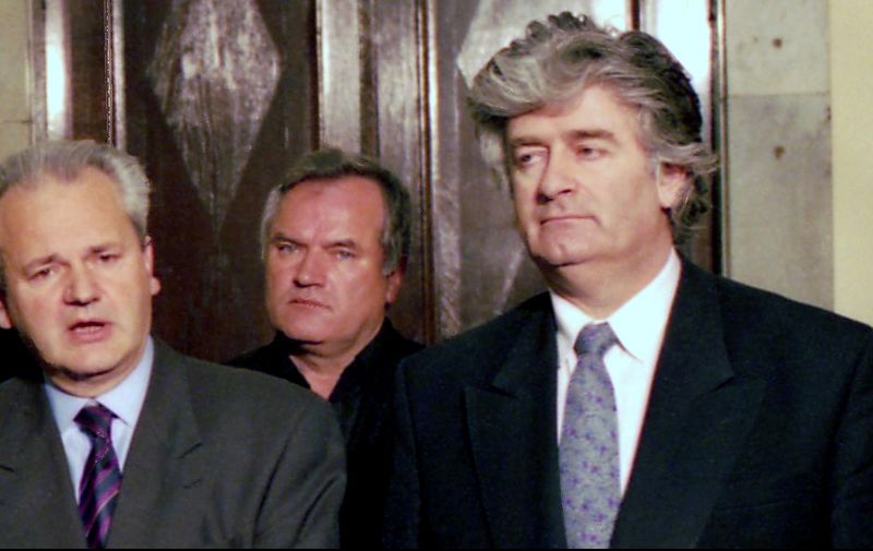 April 1994, Belgrade, Yugoslavia: Press conference at the Presidential Palace with Serb leaders President Slobodan Milosovic, General Ratko Mladic and Radovan Karadzic. On March 11, 2006 Milosevic died in prison at The Hague while facing trial in front of the International Peace Tribunal, for genocide in the Kosovo war. Mladic and Karadzic are wanted by the tribunal to face similar charges and have been in hiding for years..,Image: 26304158, License: Rights-managed, Restrictions: , Model Release: no, Credit line: Profimedia