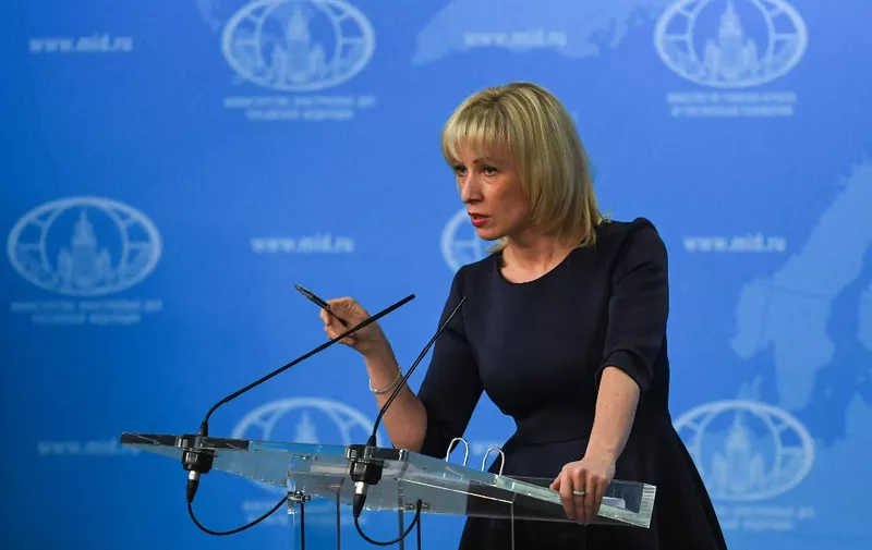 Russian Foreign Ministry spokeswoman Maria Zakharova speaks to the media in Moscow on March 29, 2018. (Photo by Yuri KADOBNOV / AFP)