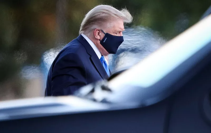 U.S. President Donald Trump exits Marine One while arriving to Walter Reed National Military Medical Center in Bethesda, Maryland, U.S.,. Trump will be treated for Covid-19 after being in isolation at the White House since his diagnosis, which he announced after one of his closest aides had tested positive for coronavirus infection.
President Trump tested positive for coronavirus (COVID-19), Bethesda, Maryland, USA - 02 Oct 2020,Image: 561258701, License: Rights-managed, Restrictions: , Model Release: no