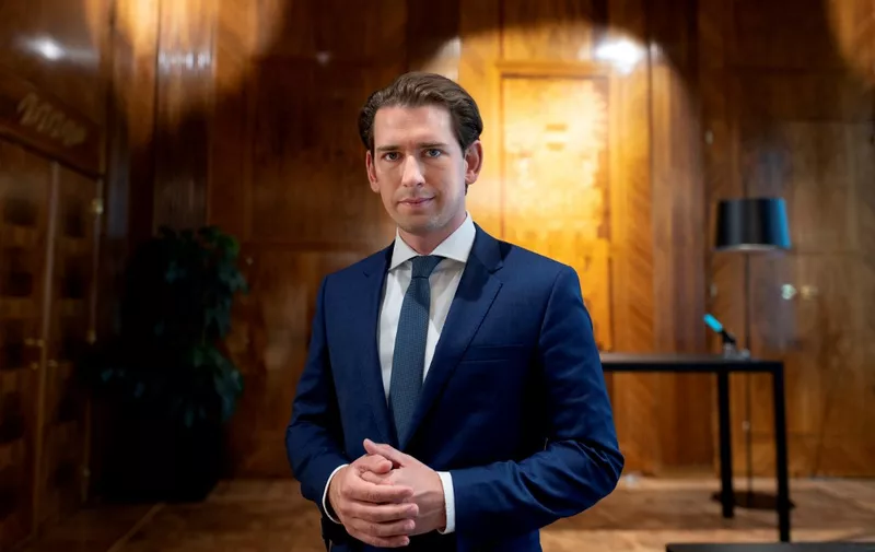 Austrian chancelllor Sebastian Kurz poses in his office during an interview with AFP journalists on September 22, 2020 at the chancellery in Vienna, Austria. (Photo by JOE KLAMAR / AFP)