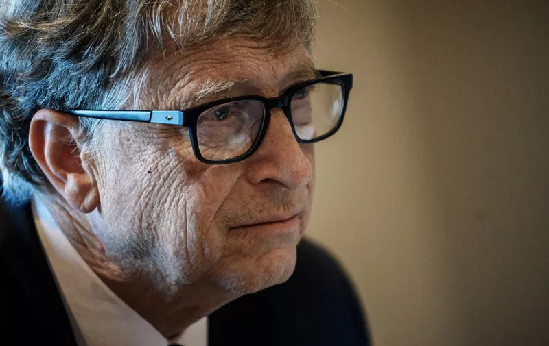 US Microsoft founder, Co-Chairman of the Bill &amp; Melinda Gates Foundation, Bill Gates, takes part in a conference call on October 9, 2019, in Lyon, central eastern France, during the funding conference of Global Fund to Fight AIDS, Tuberculosis and Malaria. - The Global Fund to Fight AIDS, Tuberculosis and Malaria on October 9, 2019, opened a drive to raise $14 billion to fight a global epidemics but face an uphill battle in the face of donor fatigue. The fund has asked for $14 billion, an amount it says would help save 16 million lives, avert "234 million infections" and place the world back on track to meet the UN objective of ending the epidemics of HIV/AIDS, tuberculosis and malaria within 10 years. (Photo by JEFF PACHOUD / AFP)