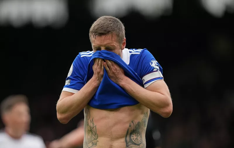 Jamie Vardy of Leicester City during the Premier League match between Fulham and Leicester City at Craven Cottage, London, England on 8 May 2023. PUBLICATIONxNOTxINxUK Copyright: xAndyxRowlandx PMI-5537-0001