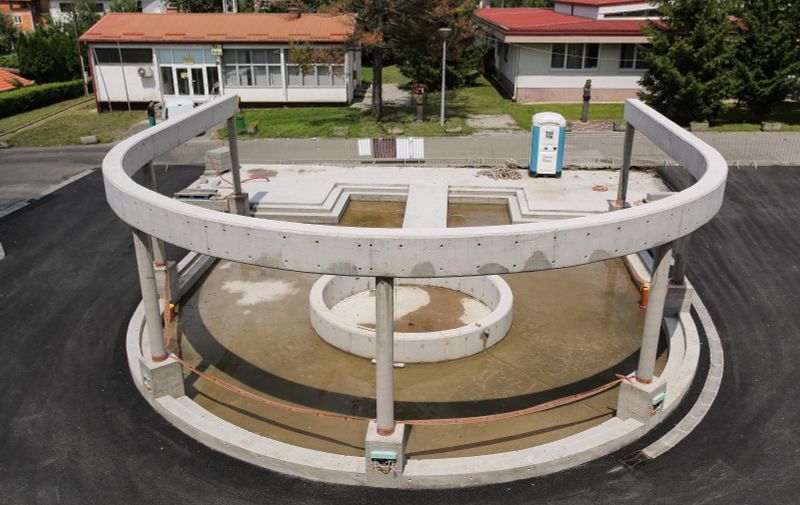 24.06.2019., Konjscina - U mjesto Konjscina gradi se fontana u obliku slova U, sto se financira novcem iz fondova Europske unije. 
Photo: Tomislav Miletic/PIXSELL
