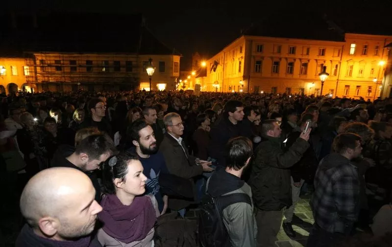 01.02.2016., Zagreb - Na Trgu svetog Marka odrzan je prosvjed izdajnika u organizaciji Radnicke fronte.
Photo: Anto Magzan/PIXSELL