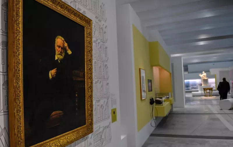 The painting and portrait of French author Victor Hugo by French painter Leon Bonnat is displayed at the Louvre Lens museum during the press visit of the exhibition about Greek poet Homer, in Lens northen France on March 26, 2019. - The exhibition will run from March 27, 2019 and July 22, 2019. (Photo by Denis Charlet / AFP) / RESTRICTED TO EDITORIAL USE - MANDATORY MENTION OF THE ARTIST UPON PUBLICATION - TO ILLUSTRATE THE EVENT AS SPECIFIED IN THE CAPTION