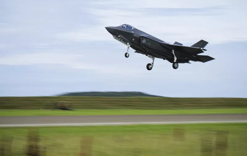 A Royal Norwegian Air Force's F-35 jet takes off from Orland Air Base during the The Arctic Fighter Meet exercises occurring from August 21 to 25 in Brekstad, located west of Trondheim, Norway, on August 23, 2023. Norwegian F-35, Swedish JAS Gripen and Finnish F-18 participate in the Arctic Fighter Meet exercise, part of the Nordic Defence Cooperation (NORDEFCO).  (Photo by Jonathan NACKSTRAND / AFP)