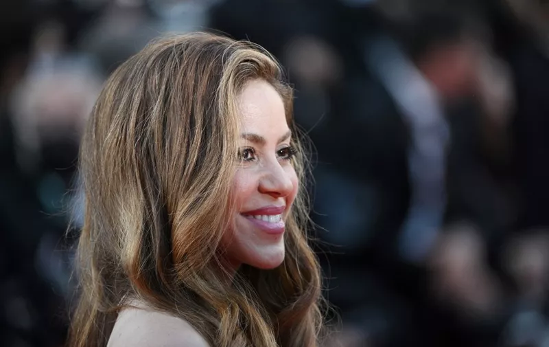 Colombian singer Shakira arrives for the screening of the film "Elvis" during the 75th edition of the Cannes Film Festival in Cannes, southern France, on May 25, 2022. (Photo by LOIC VENANCE / AFP)