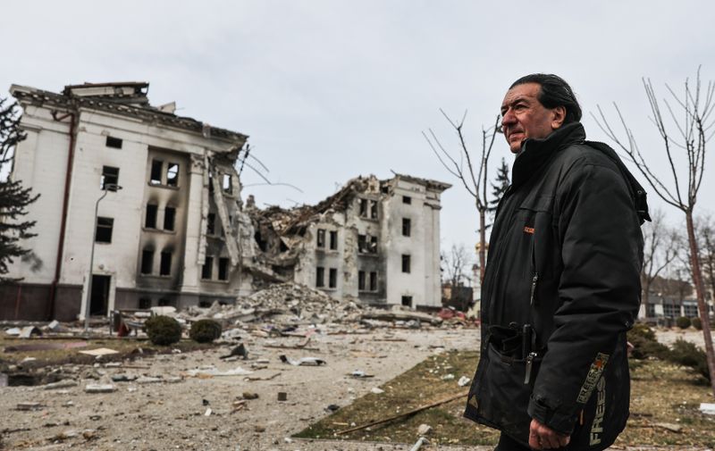 DONETSK REGION, UKRAINE - APRIL 1, 2022: Scene shop director Valery Kramarenko is seen by the destroyed Donetsk Academic Regional Drama Theater in the city of Mariupol. The Russian Armed Forces are carrying out a special military operation in Ukraine. Sergei Bobylev/TASS,Image: 675275950, License: Rights-managed, Restrictions: , Model Release: no, Credit line: Profimedia