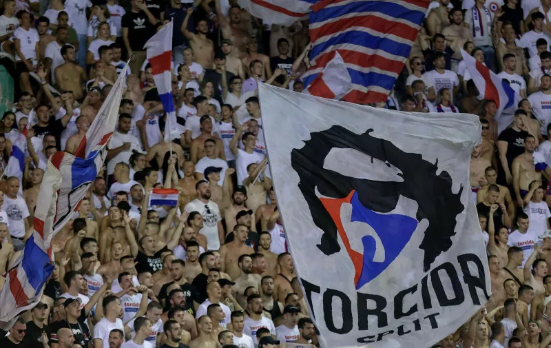 15.08.2024., stadion Poljud, Split - Uzvratna utakmica 3. pretkola kvalifikacija za UEFA Konferencijsku ligu, HNK Hajduk - MFK Ruzomberok. Navijaci Hajduka, Torcida Photo: Ivana Ivanovic/PIXSELL