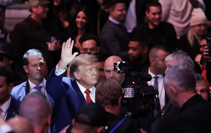 LAS VEGAS, NEVADA - DECEMBER 16: Republican presidential candidate and former U.S. President Donald Trump attends the UFC 296: Edwards vs. Covington event at T-Mobile Arena on December 16, 2023 in Las Vegas, Nevada.   Sean M. Haffey/Getty Images/AFP (Photo by Sean M. Haffey / GETTY IMAGES NORTH AMERICA / Getty Images via AFP)