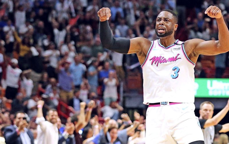 The Miami Heat&#8217;s Dwyane Wade celebrates with the crowd after scoring the winning basket in the final seconds against the Philadelphia 76ers at the AmericanAirlines Arena in Miami, on Tuesday, Feb. 27, 2018. The Heat won, 102-101., Image: 364551279, License: Rights-managed, Restrictions: *** World Rights *** US Newspapers Out ***, Model Release: no, Credit line: [&hellip;]
