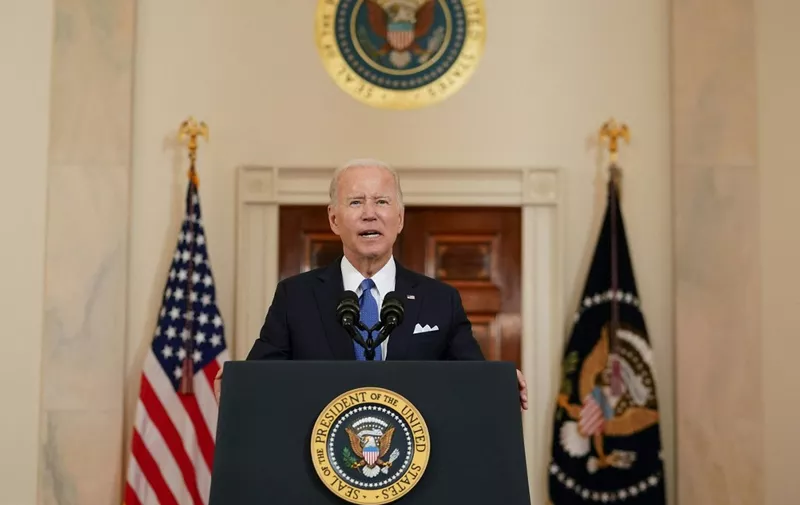 US President Joe Biden addresses the nation at the White House in Washington, DC on June 24, 2022 following the US Supreme Court's decision to overturn Roe vs. Wade. - The US Supreme Court on Friday ended the right to abortion in a seismic ruling that shreds half a century of constitutional protections on one of the most divisive and bitterly fought issues in American political life. The conservative-dominated court overturned the landmark 1973 "Roe v Wade" decision that enshrined a woman's right to an abortion and said individual states can permit or restrict the procedure themselves. (Photo by Mandel NGAN / AFP)