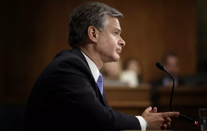 WASHINGTON, DC - JULY 23: FBI Director Christopher Wray testifies before the Senate Judiciary Committee July 23, 2019 in Washington, DC. Wray testified on the topic of "Oversight of the Federal Bureau of Investigation and touched on foreign interference in U.S. elections during his testimony.   Win McNamee/Getty Images/AFP