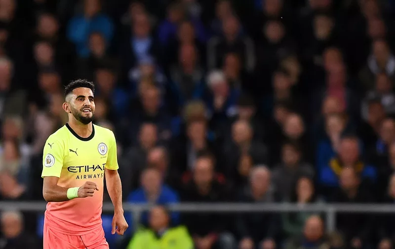 LIVERPOOL, ENGLAND - SEPTEMBER 28: Riyad Mahrez of Manchester City celebrates after he scored his teams second goal during the Premier League match between Everton FC and Manchester City at Goodison Park on September 28, 2019 in Liverpool, United Kingdom. (Photo by Michael Regan/Getty Images)