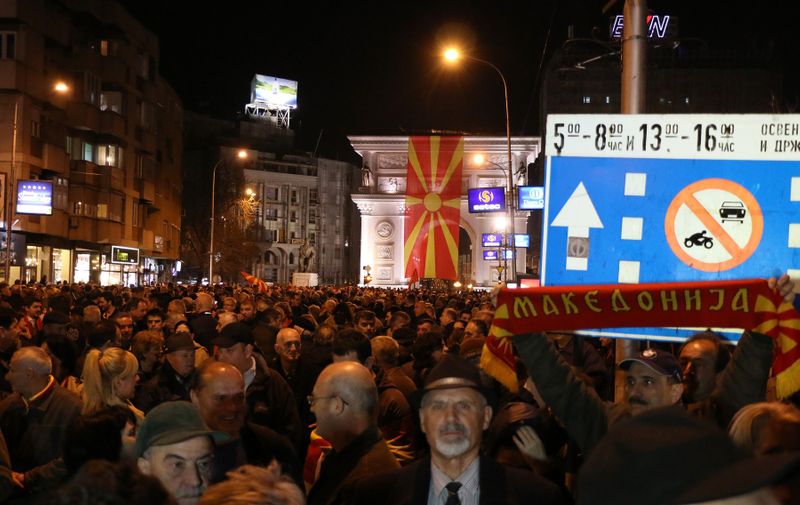 SKOPJE, MACEDONIA - FEBRUARY 28: People gather to protest against leader of the Social Democratic Union of Macedonia Zoran Zaev after he accepted Albanian platform in Skopje, Macedonia on February 28, 2017. Besar Ademi / Anadolu Agency, Image: 322799816, License: Rights-managed, Restrictions: , Model Release: no, Credit line: Profimedia, Abaca