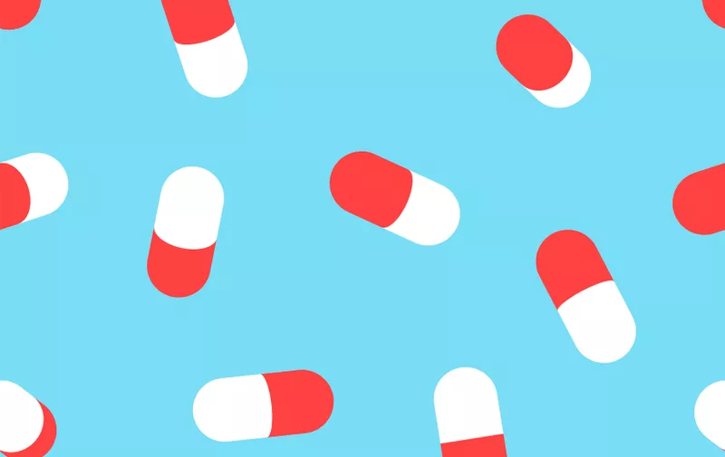 Medicine pill seamless pattern for health or pharmacy concept background. EPS10 vector.